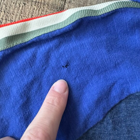 Mini Boden Boys Blue Hooded Sweatshirt With Striped Sleeves 11-12 Yrs - Picture 2 of 6